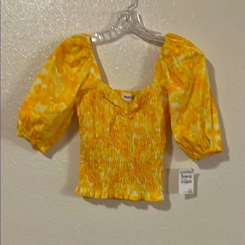 NWT Nordstrom Golden Yellow Puff Sleeve Smocked Crop Top Size XS